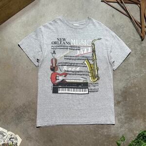 Vintage Y2K New Orleans Jazz Music Tee Mens Medium Grey Rhythm & Blues Shirt